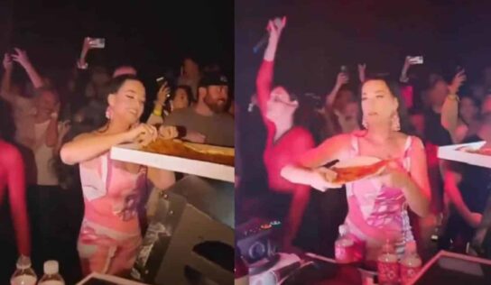 Katy Perry lanza rebanadas de pizza en un antro